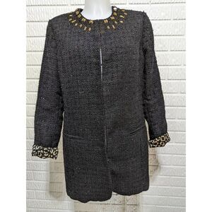 Chico Women's Size 1 sparkly black long jacket with bead trim